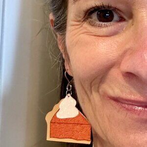 Glitter JUMBO Pumpkin Pie Earrings w/Whipped Cream -Festive Thanksgiving Jewelry